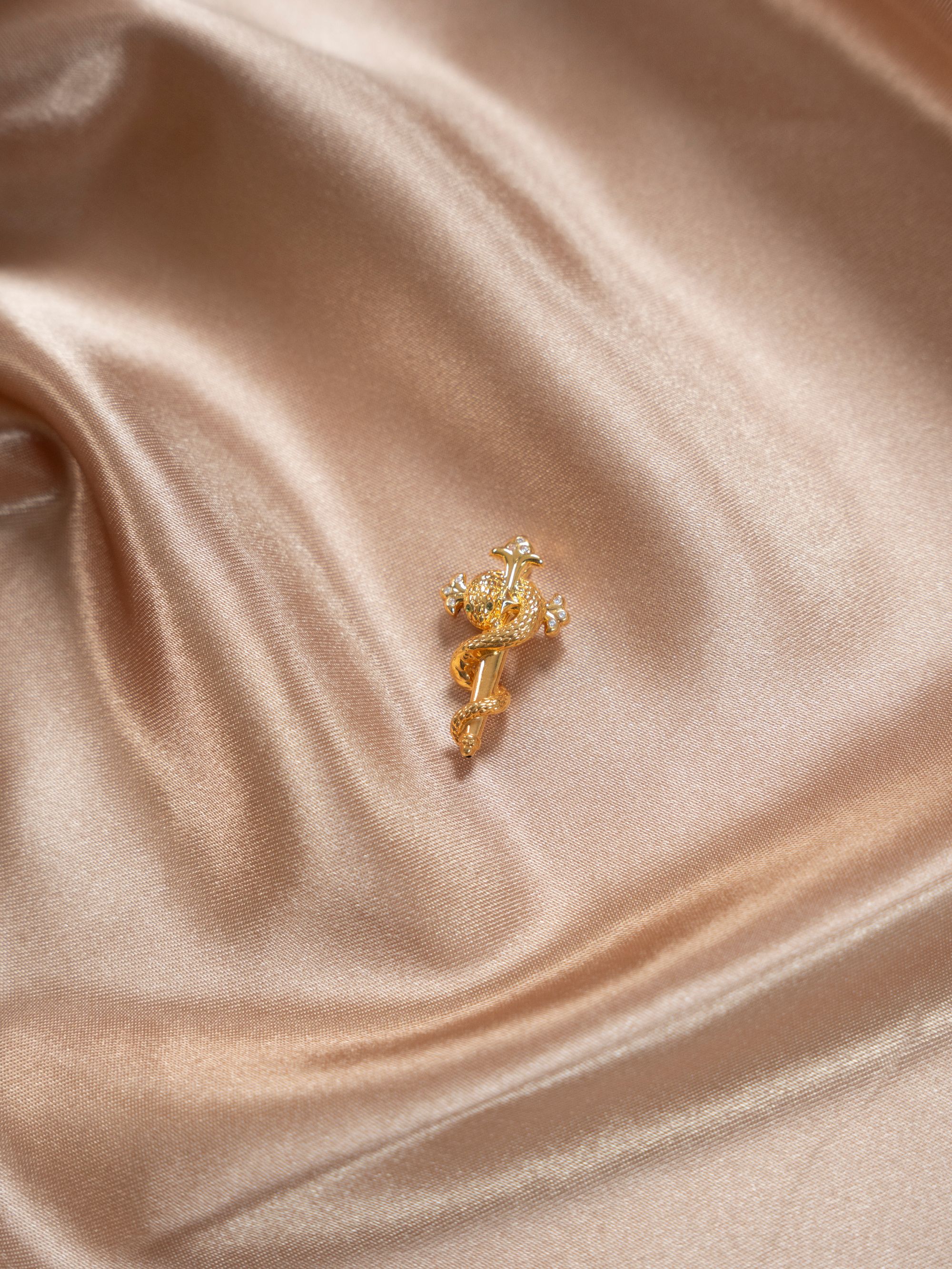 吊坠 18k金灵蛇十字架吊坠（不含链）女士精美古风优雅