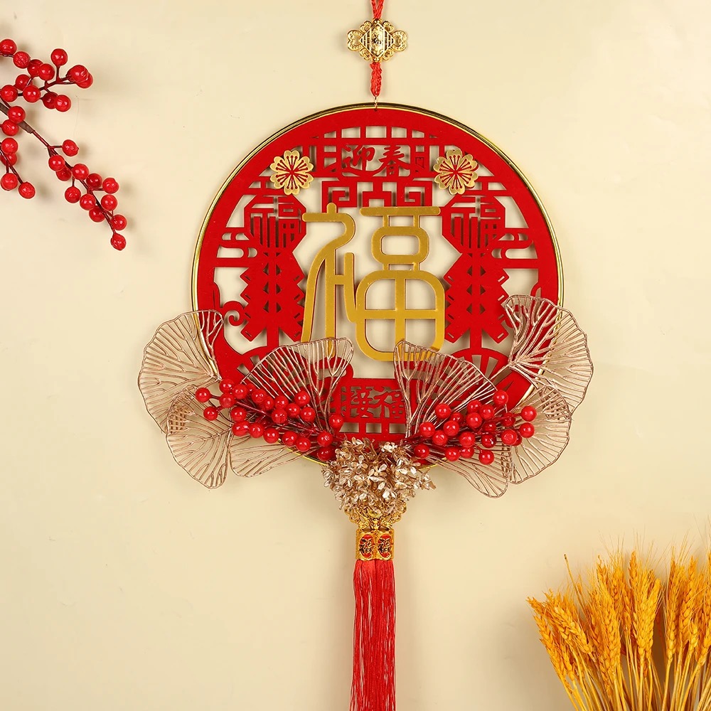 福字挂件亚克力福字红果插花室内商场超市店铺喜庆布置