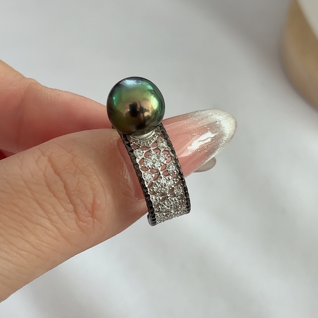 戒指海水珍珠银S925镶嵌