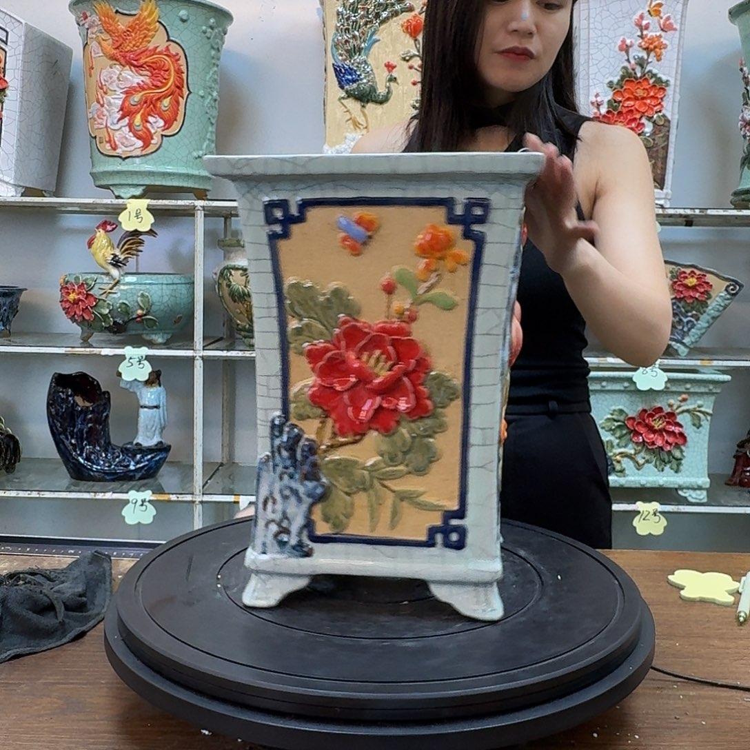 美***光无花朵石湾盆200陶泥花盆