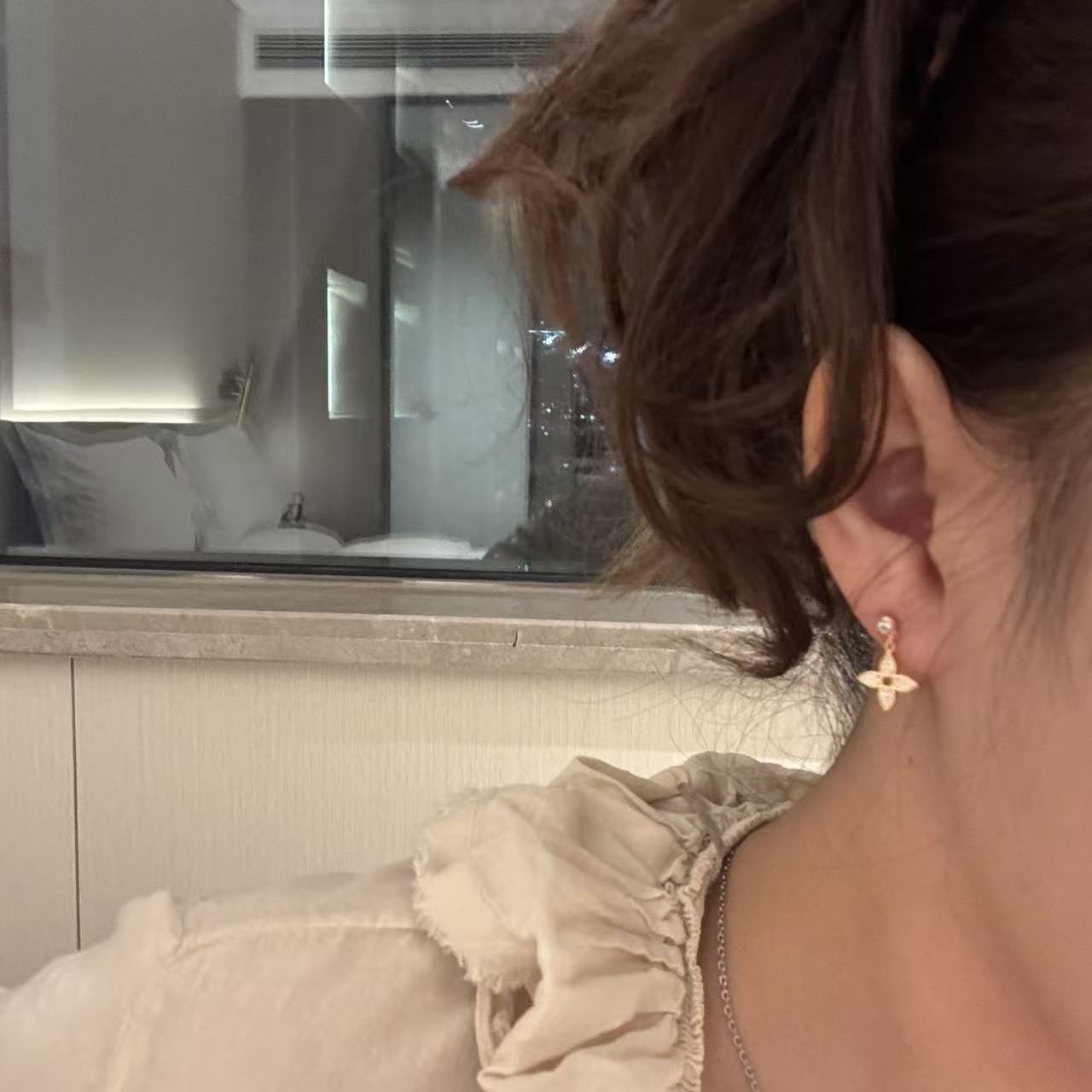 合金合成锆石耳饰 PPRK.设计款满星四角坠花花耳钉 