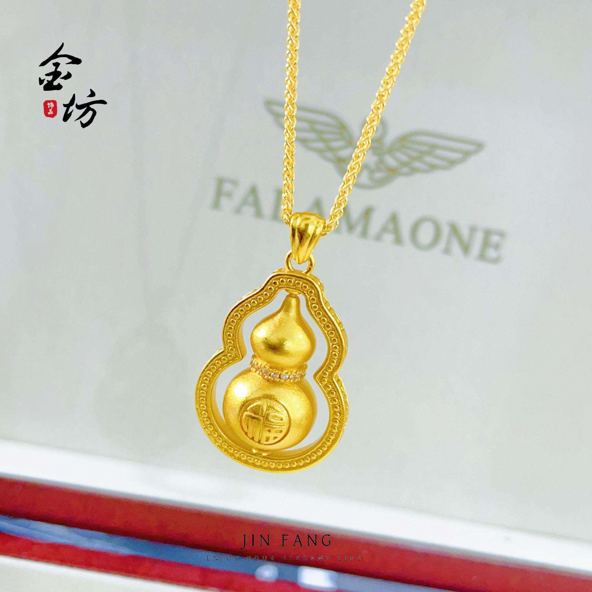 铜合金吊坠 古法点钻福字可转动葫芦吊坠项链挂坠项链毛衣链国风