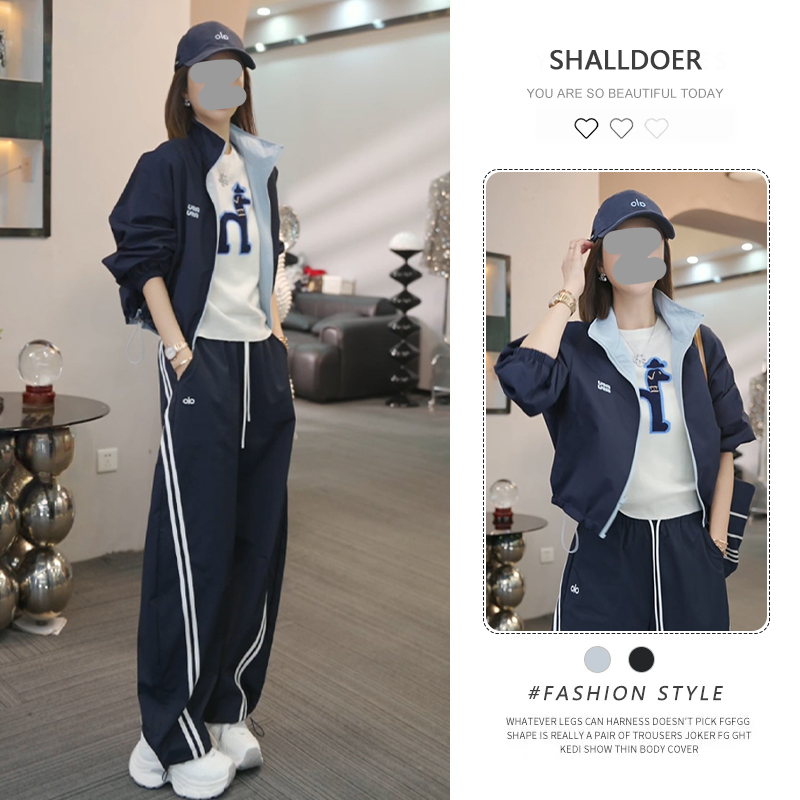 潮流一整套穿搭女士2025秋季新款立领长袖外套+高腰直筒裤两件套