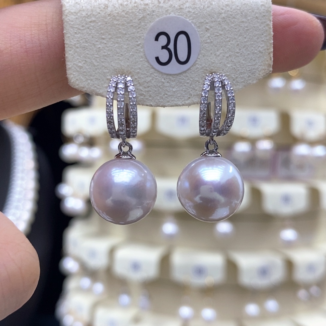 淡水珍珠银S925镶嵌耳饰