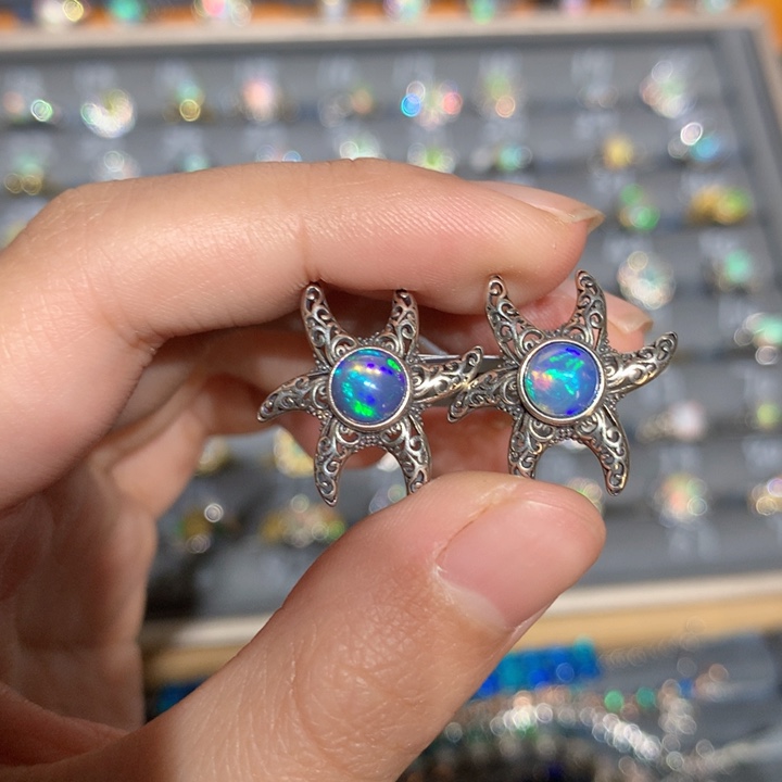 银S925镶嵌欧泊欧泊耳饰y