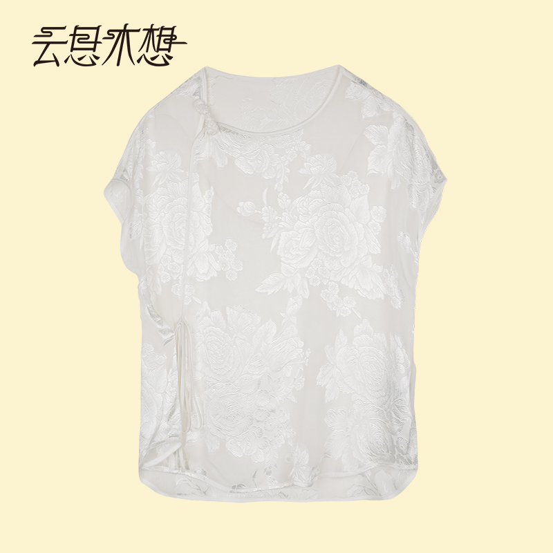 Ysimo-X云思木想新中式2024夏季新款盘扣提花绑带衬衫11941