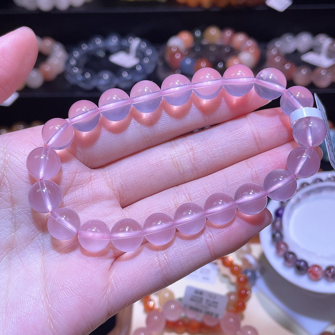 水晶手链未镶嵌?****)粉水晶手链，晶体通透9.7