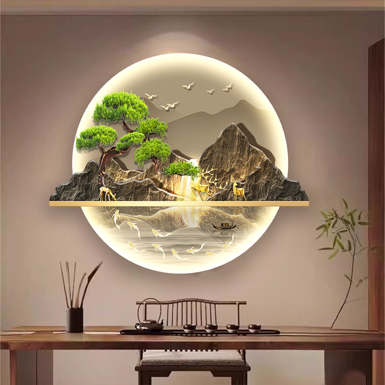 九鱼聚财圆形现代玄关装饰画走廊轻奢挂画过道入户门壁画DK14