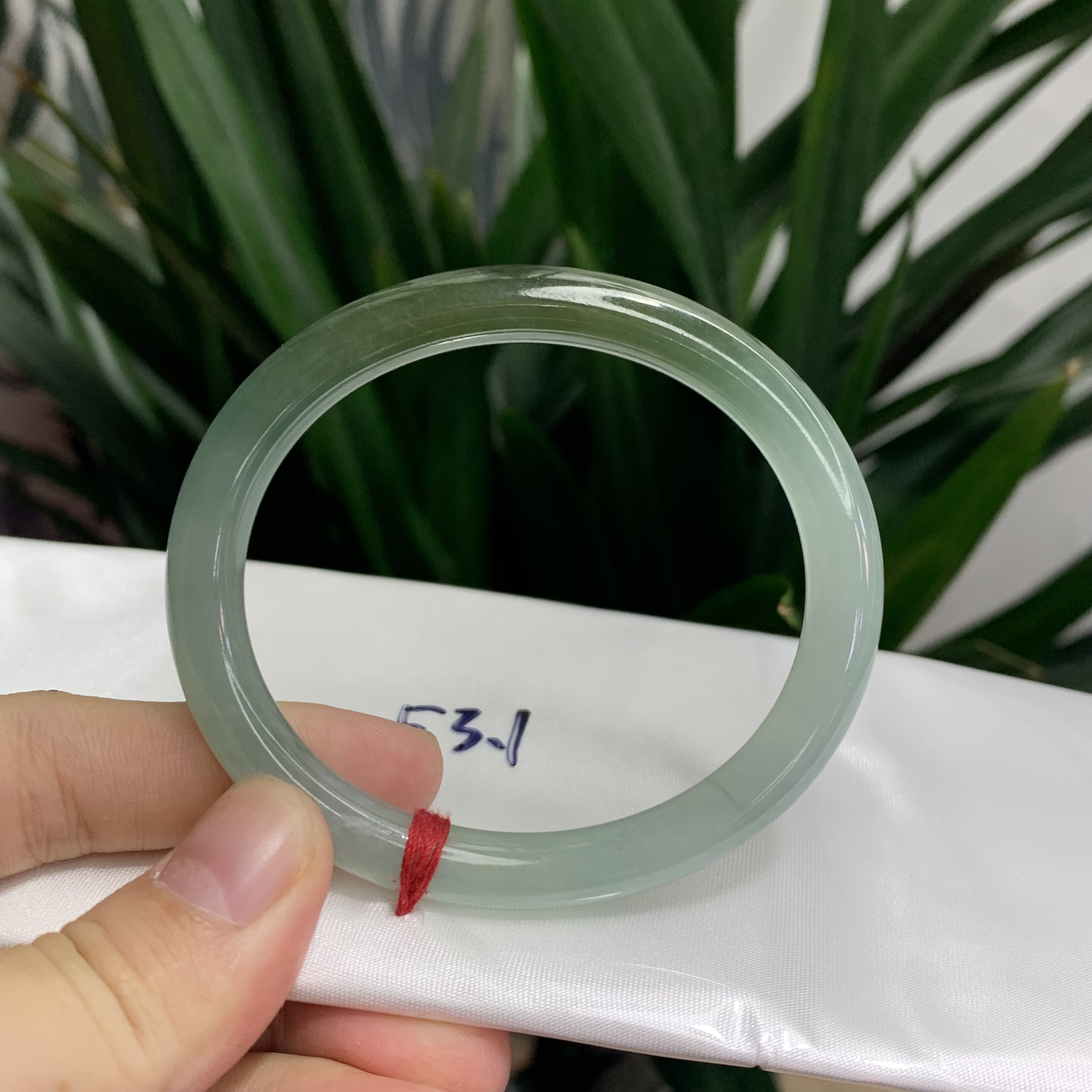 1015号缅甸天然A货翡翠53-54圈口半山水贵妃手镯