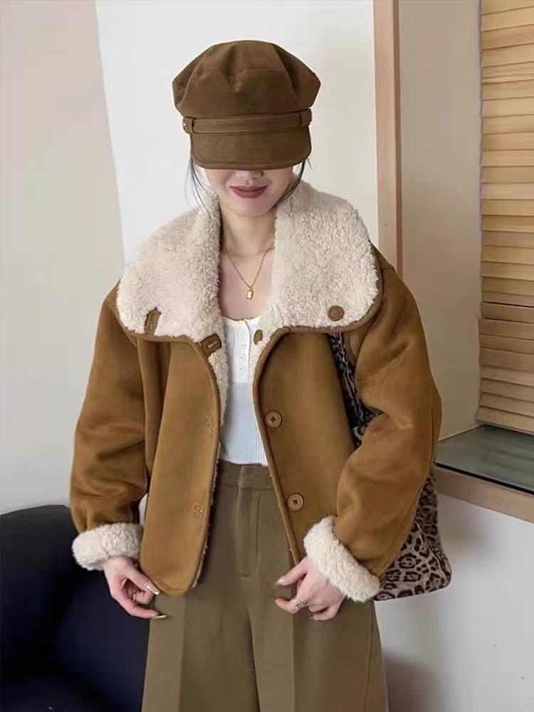 X108875-两面穿新款百搭外套冬季加绒加厚毛毛外套