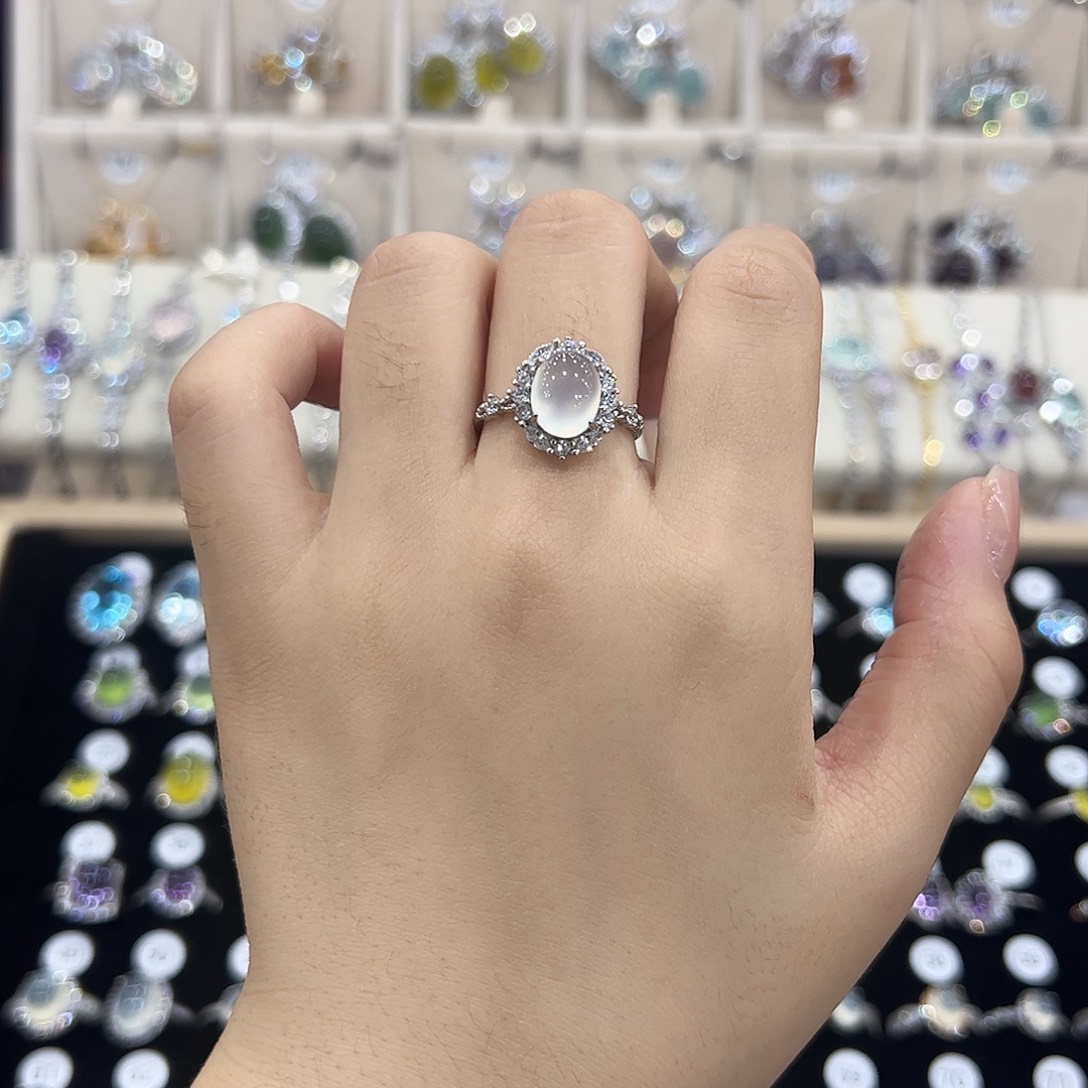 岫玉银S925镶嵌戒指繁花爆款