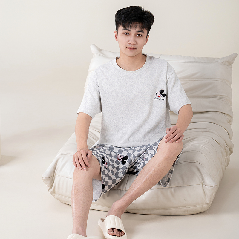 睡衣男士紧密纯棉夏天男人青年学生短袖短裤可外出家居服套装
