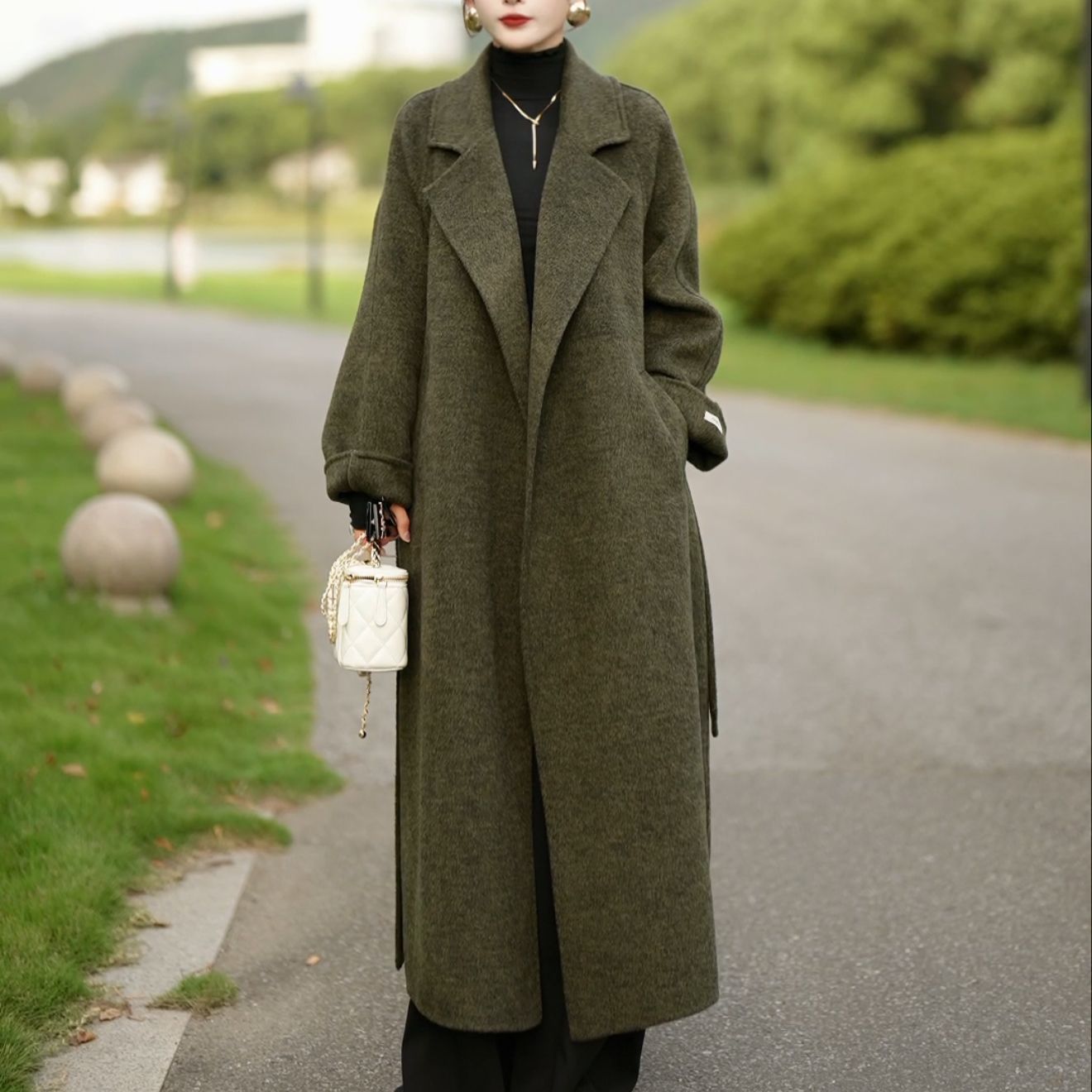 E201-300女毛呢外套女款大衣过膝时尚中长款