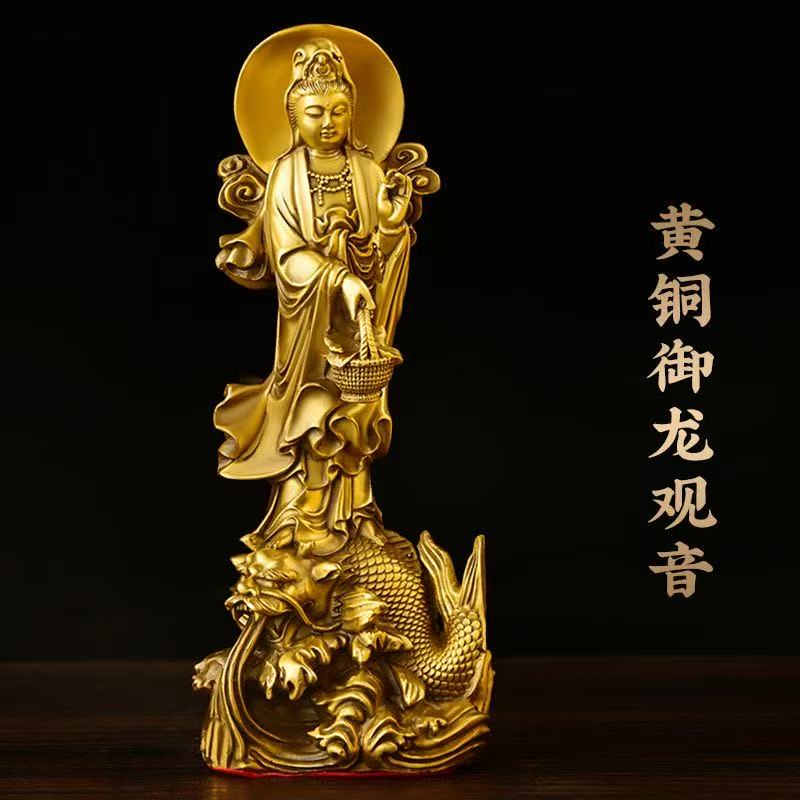 鎏金铜莲花观音家居工艺品摆件