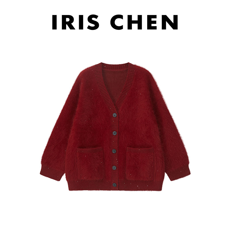 IRIS CHEN 幸运星 2025冬“兔毛拉绒990g”复古针织开外套25WT1129