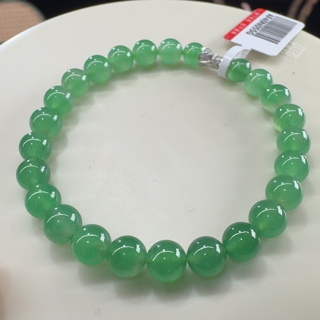 未镶嵌手链翡翠绿汪汪！高冰甜绿串卡7-6.5