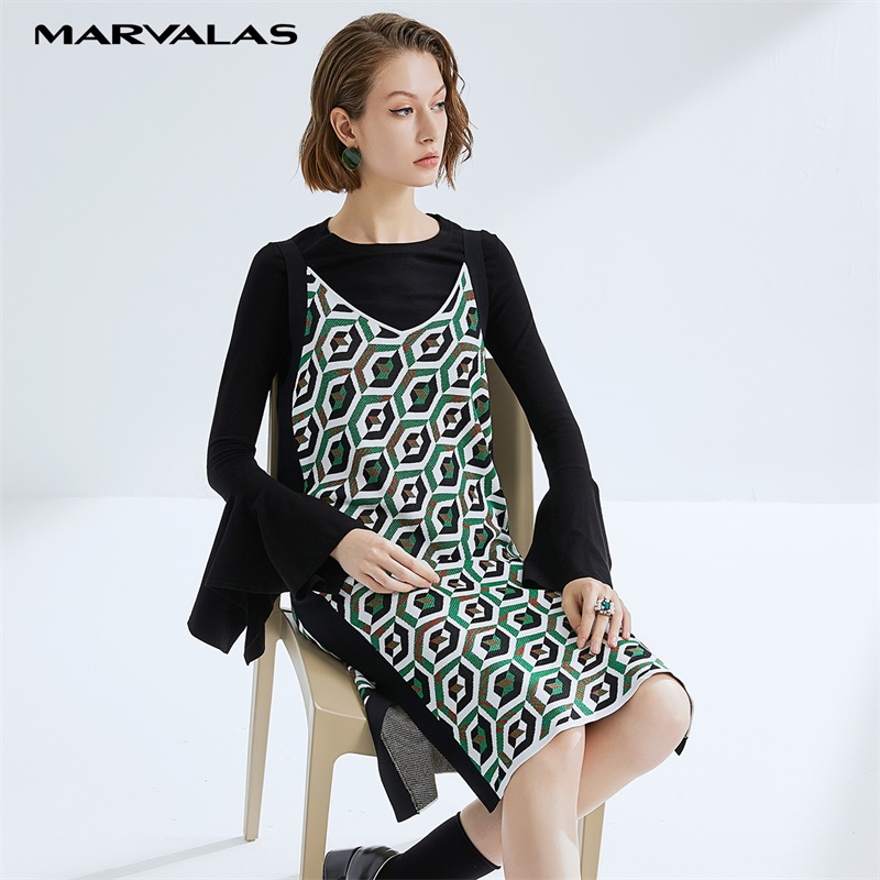 【小春子】包臀裙极简V领吊带七分袖连衣裙时尚减龄550063-91564