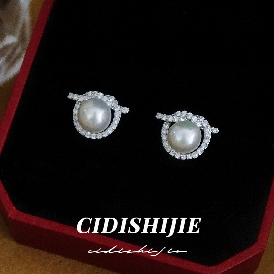 0174天然淡水珍珠耳环女 7-8MM 2025新品高级轻奢绳结耳钉百搭