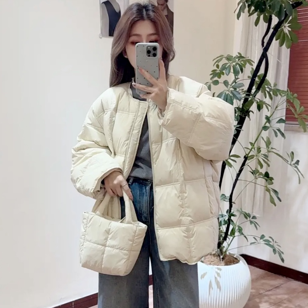 现货【90白鸭绒260G】圆领被子款休闲长款羽绒外套（拍下带包包）