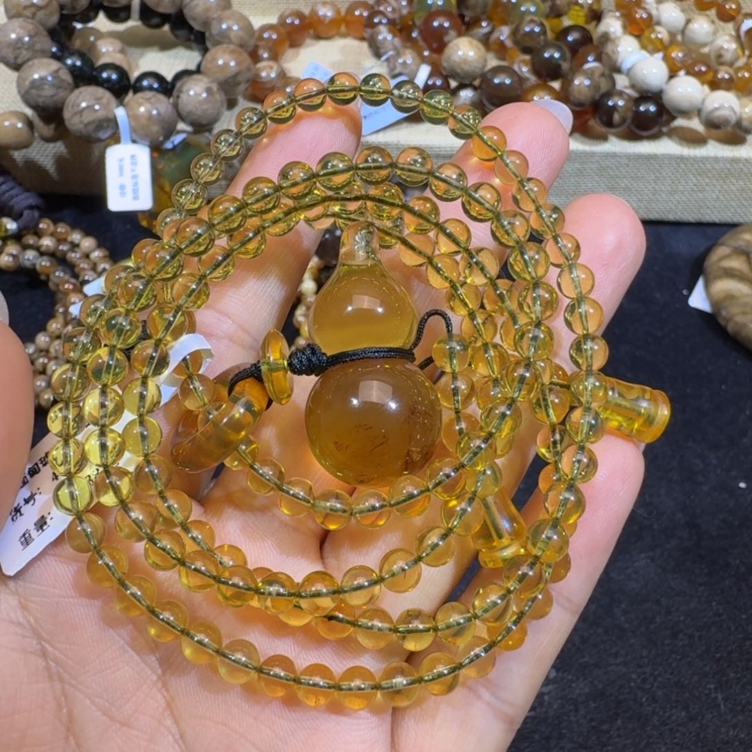 琥珀珠宝奇石未镶嵌葫芦套链