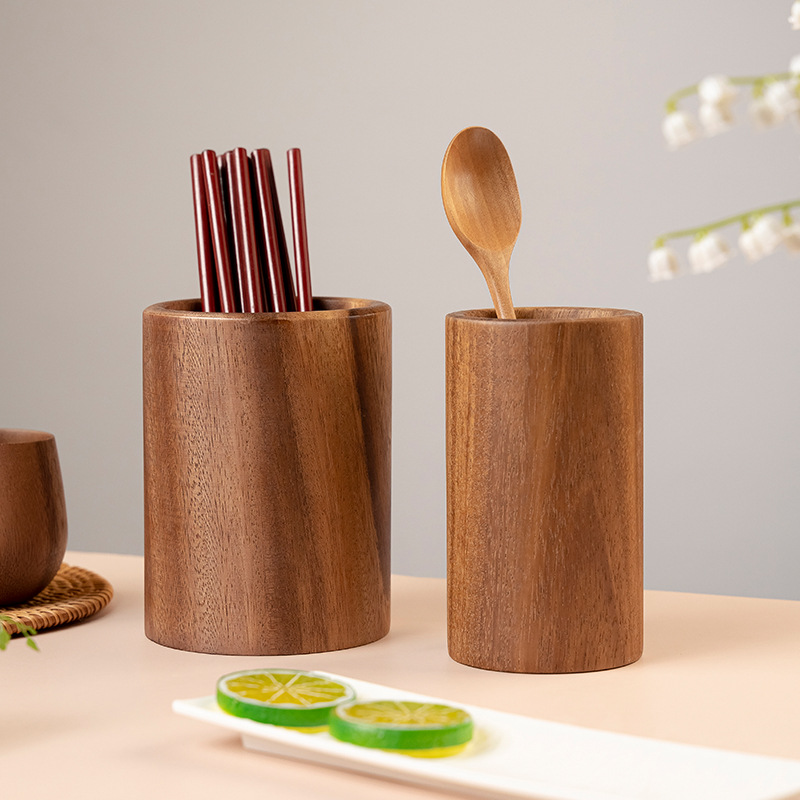 相思木笔筒圆形筷子筒实木家用筷子筒圆柱筷笼复古客栈收纳筒