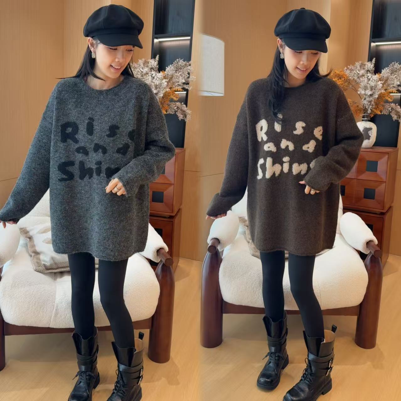 二姐的宝藏秋冬圆领字母卷边设计洋气减龄长袖毛衣#25469