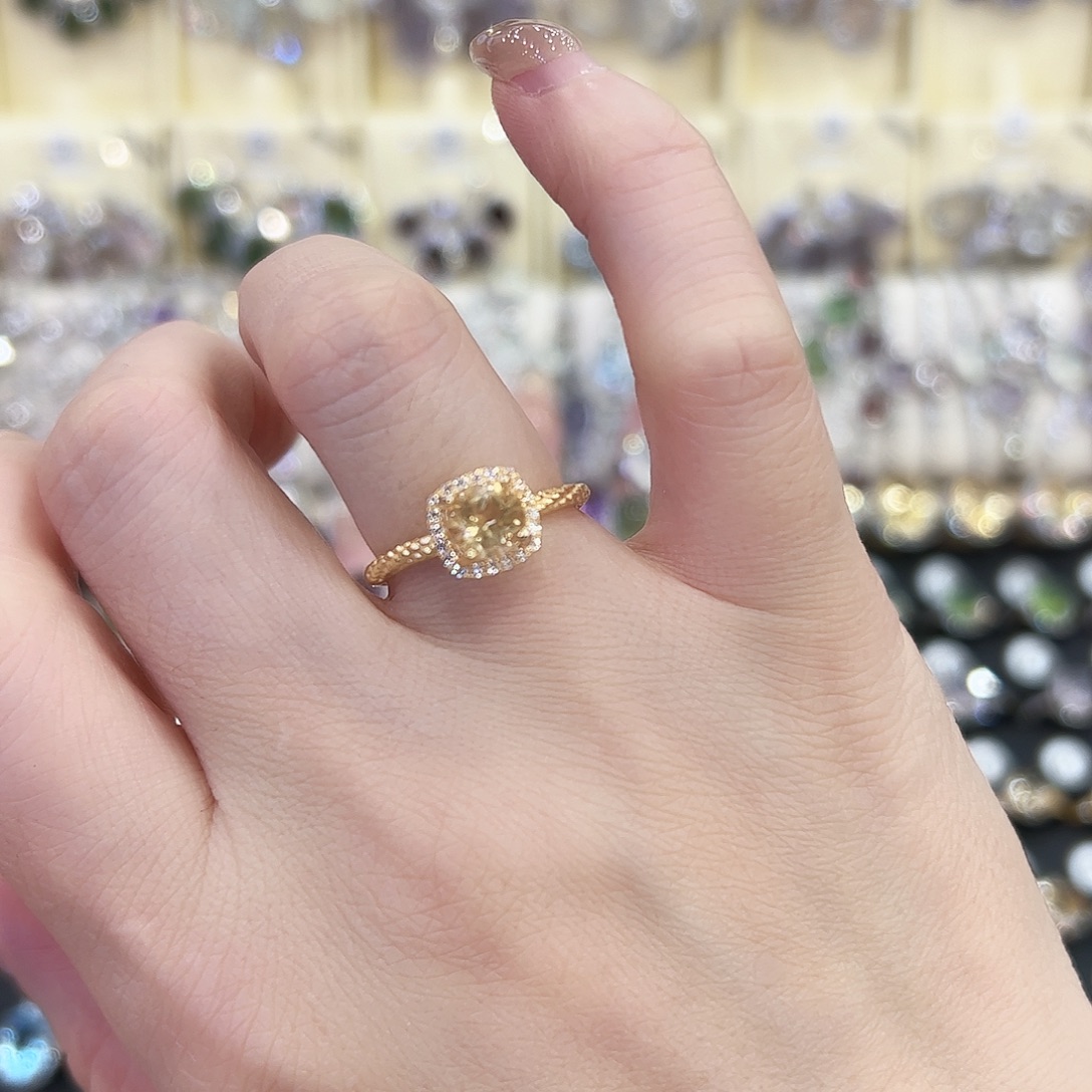 黄晶戒指银S925镶嵌