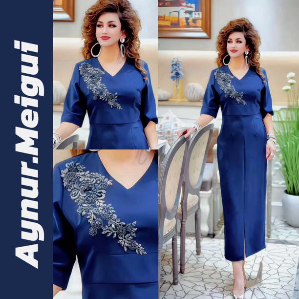 【Aynur 玫瑰】手工缝高档妈妈装秋冬时尚裙