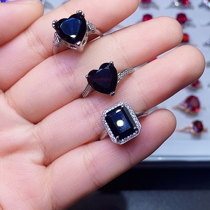 蓝宝石戒指银S925镶嵌三选一