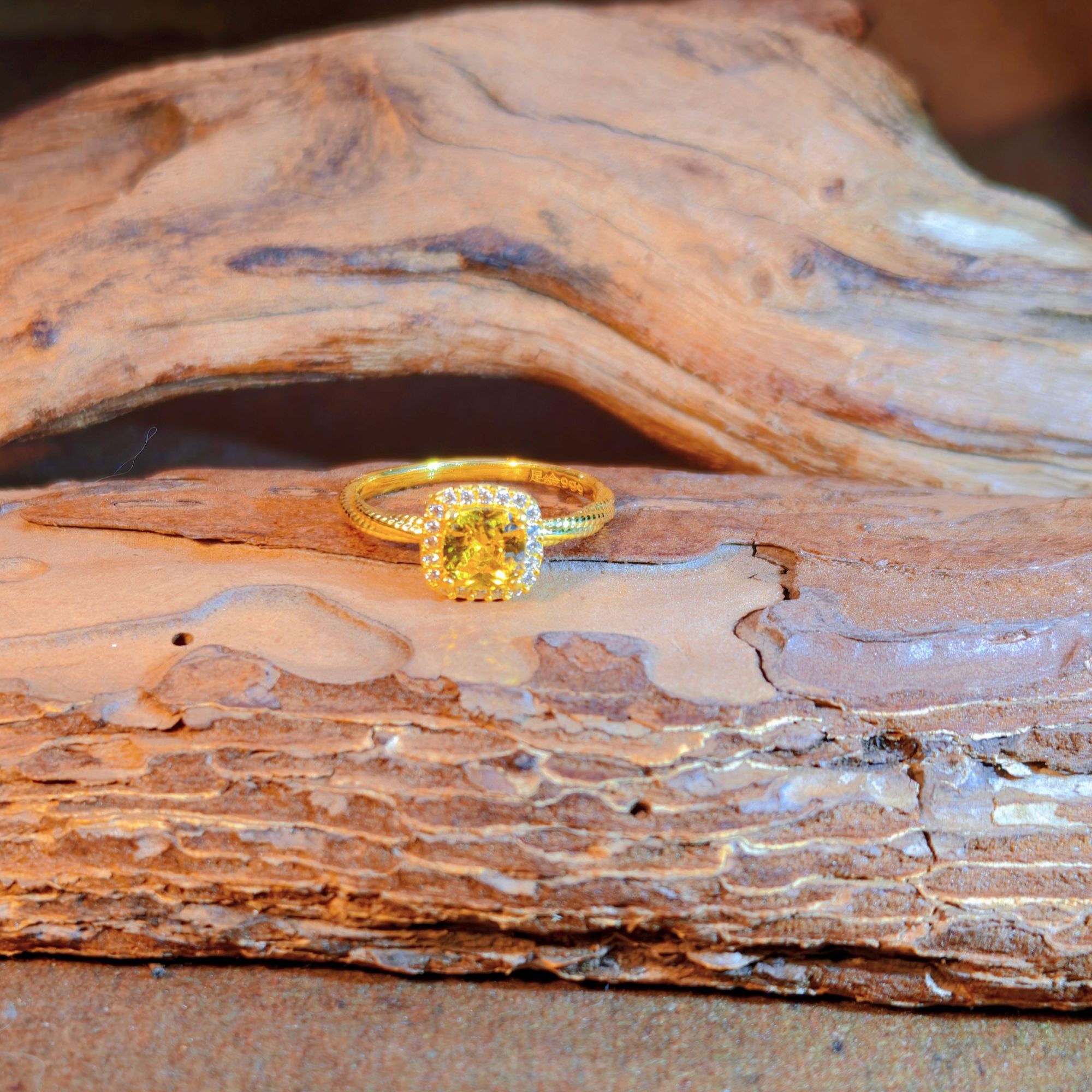 足金 999 黄钻方糖戒指  6D工艺 轻奢时尚经典  精品