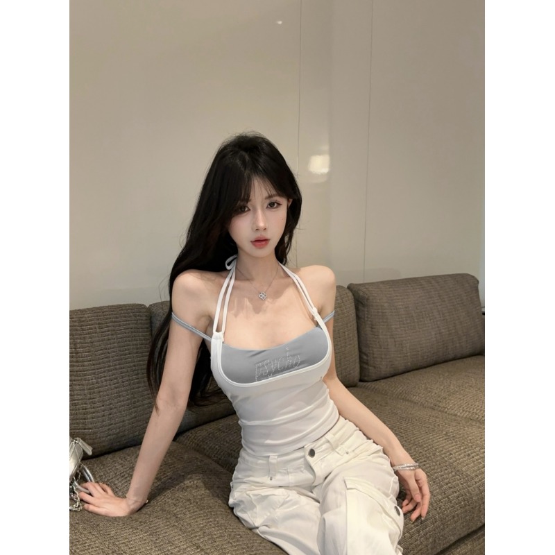 多巴胺挂脖吊带背心女洋气泰式辣妹性感抹胸小上衣叠穿两件套独特