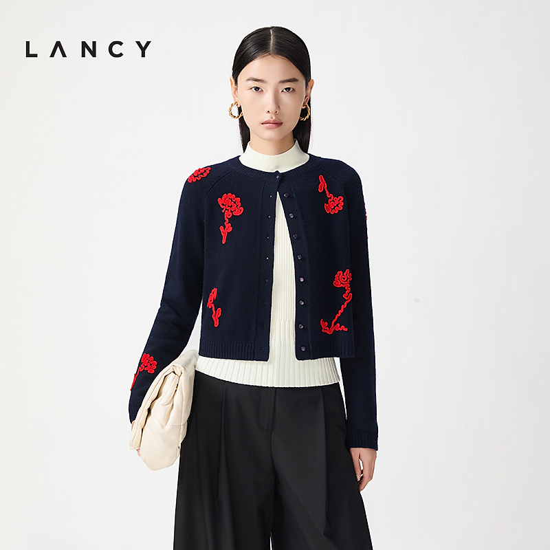 [晨晨专属]【马踏春风】LANCY/朗姿2026春新款纯羊毛盘带绣撞色