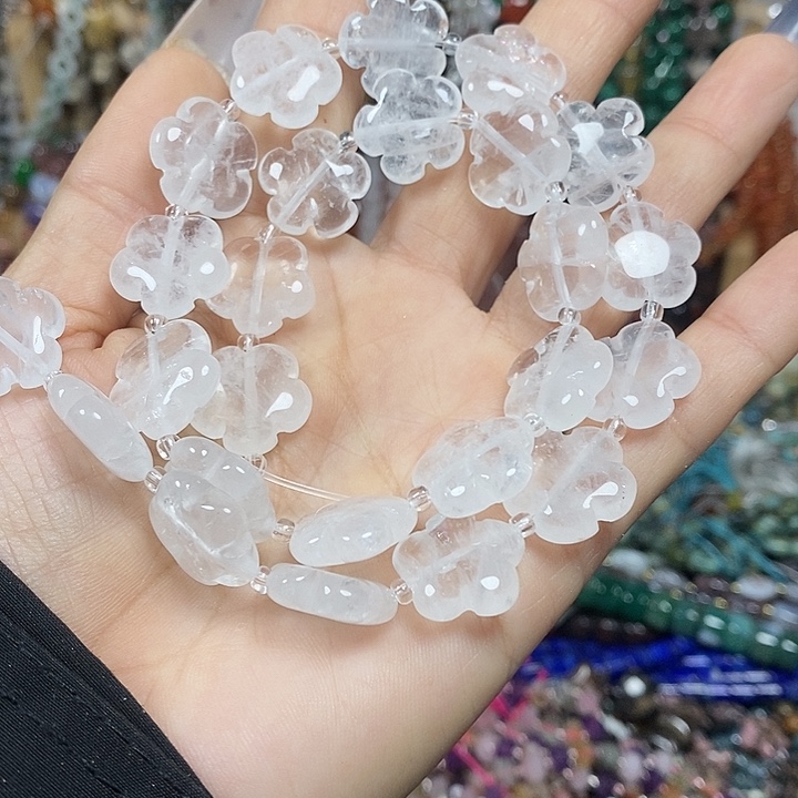 玛瑙/玉髓未镶嵌珠宝半成品天然白水晶五瓣花卡16mm