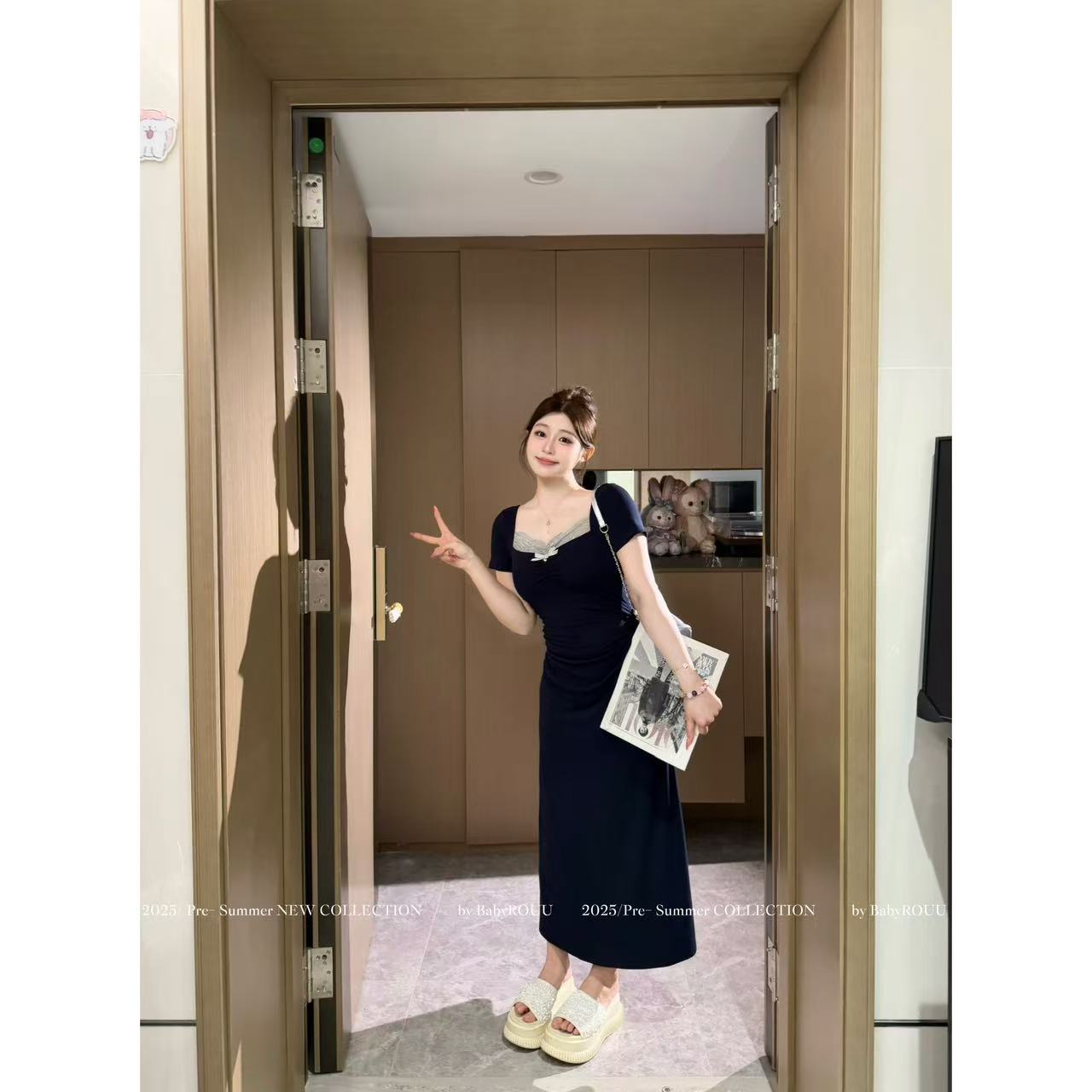 XD品720033-1【miu系学妹】夏季韩系蕾丝收腰连衣裙青春活力长裙