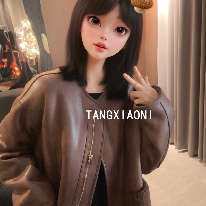 2店 加长加大版 渠道货【黑咖大翻毛】慵懒版皮 草草外套