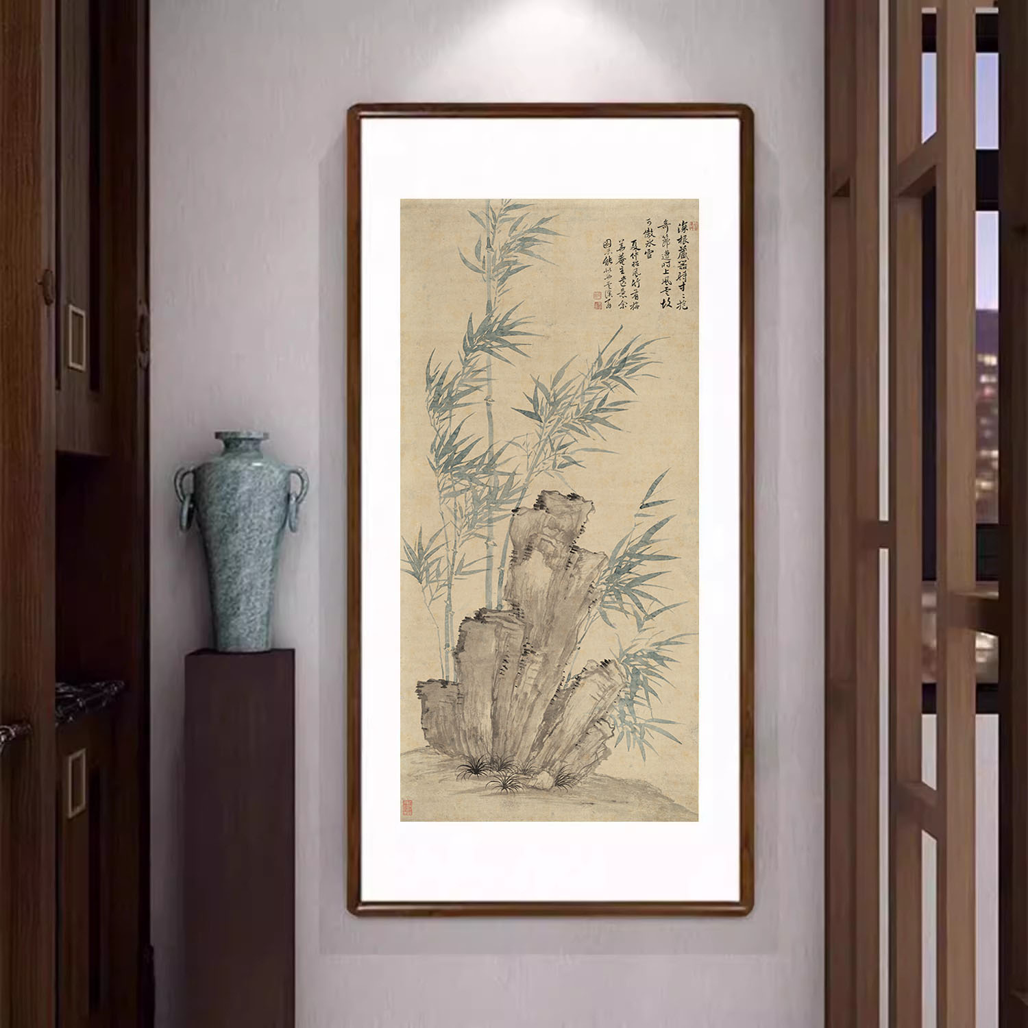 竹石图古代名画新中式竖版装饰画客厅背景墙玄关过道挂画茶室字画