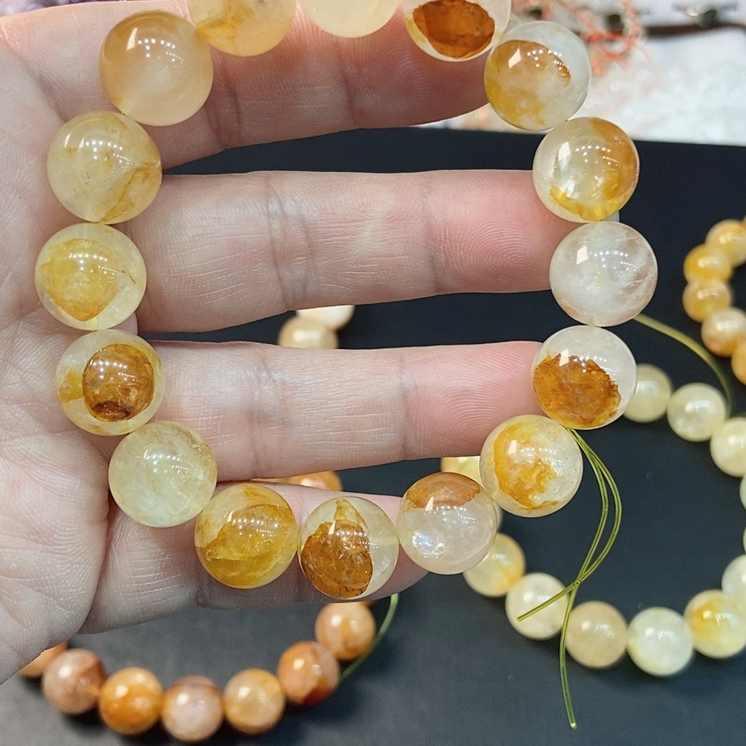 水晶手串未镶嵌天然黄胶花手串