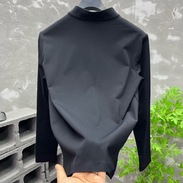 新款加薄绒长袖户外速干男士修身半高领衫商务重工压胶无痕高品质