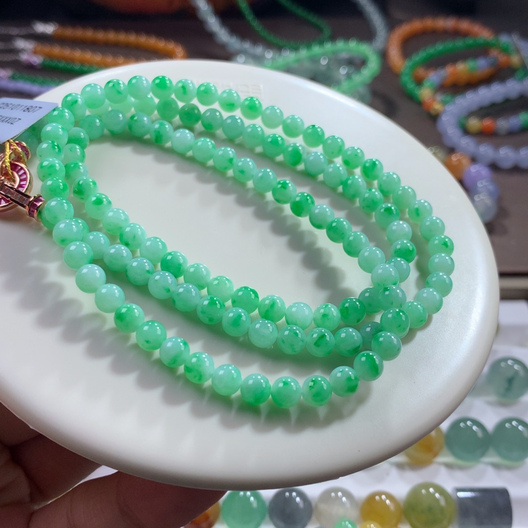 翡翠未镶嵌手链细润果阳绿项链 卡5.1