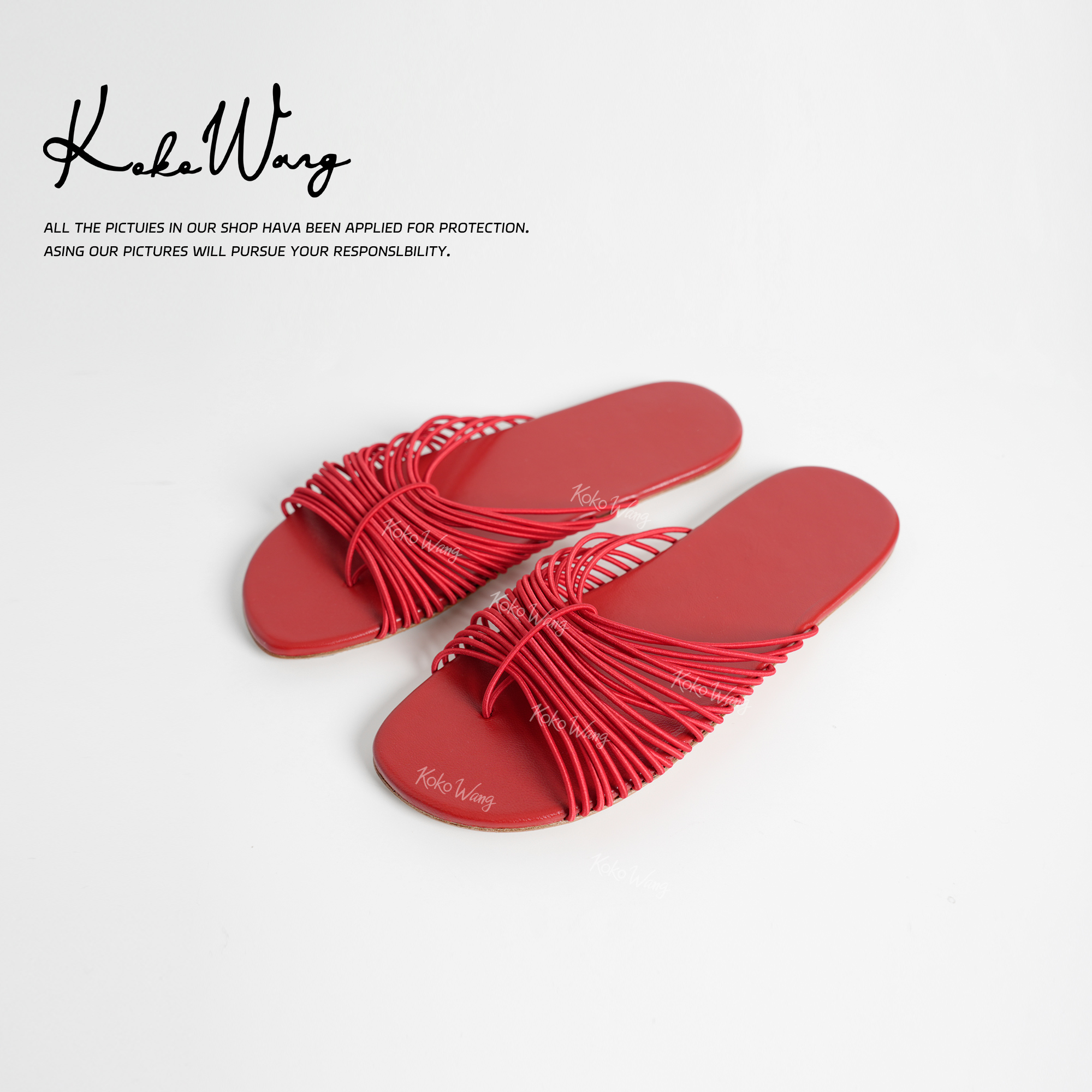 KOKOWANG简约细带组合平底可外穿夹趾软底舒适凉拖鞋550865E30X01