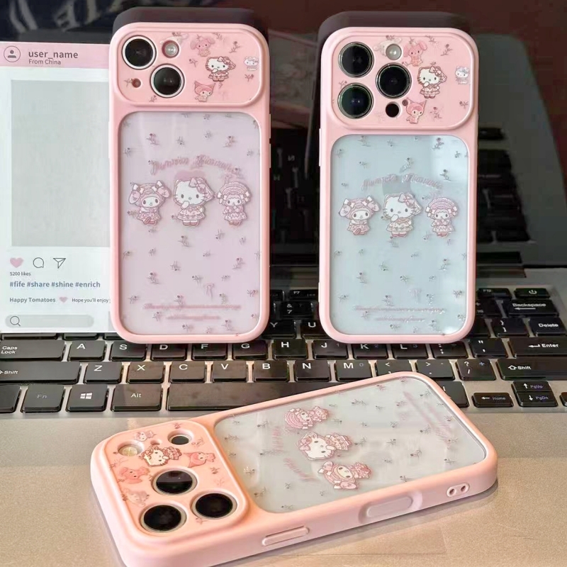 奥菲顿粉花猫咪美乐蒂适用苹果16秒变17手机壳iPhone15大视窗1314