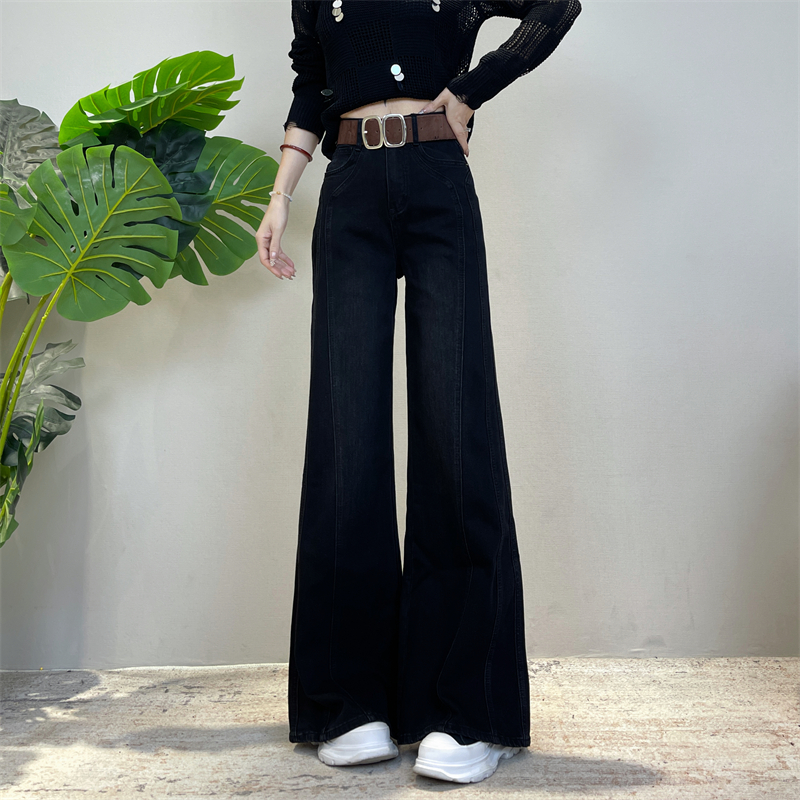 冬季加绒高级感气质阔腿牛仔裤女新款宽松不贴腿垂感炸街潮款裤子