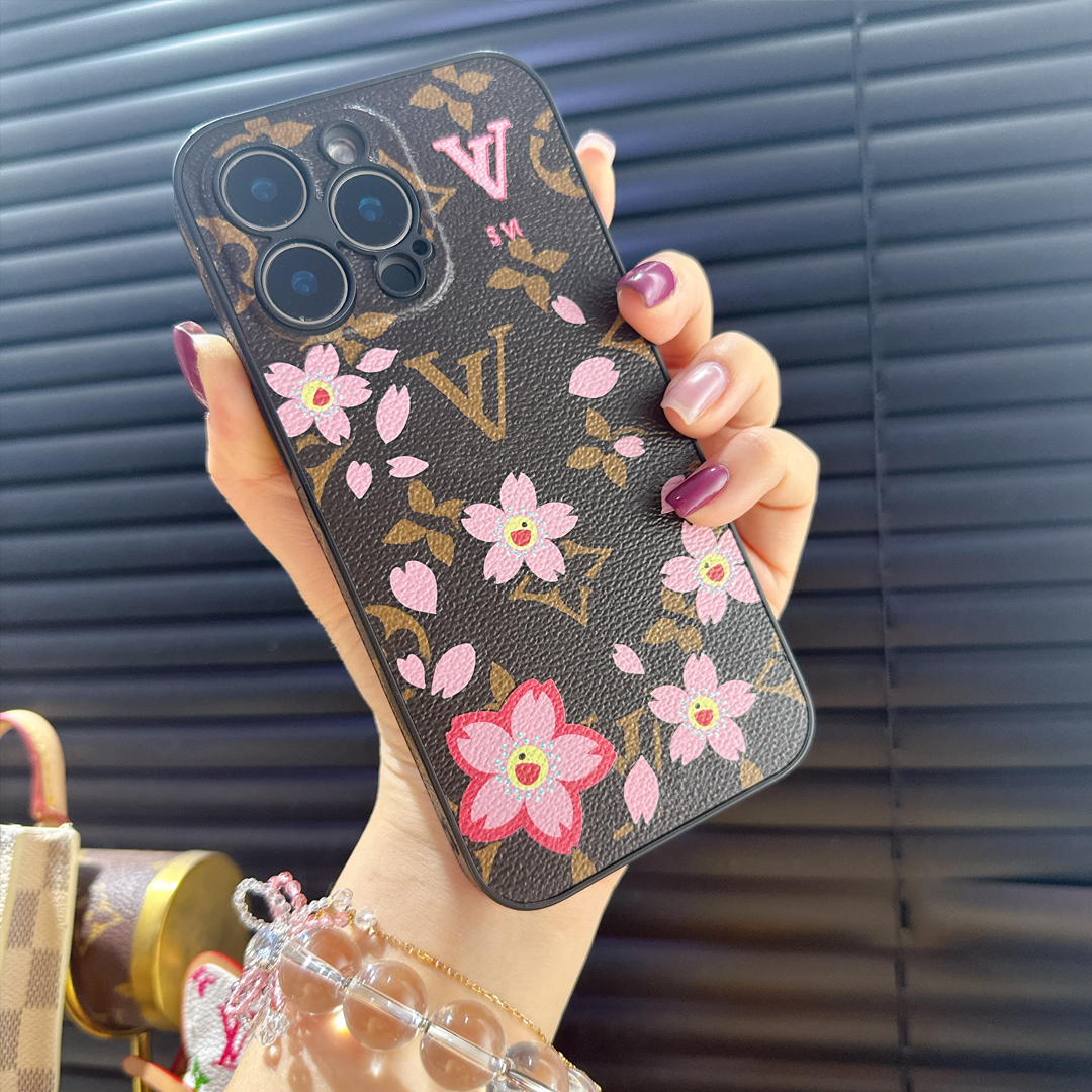 樱花联名款皮质单壳手机壳适用苹果16promax保护防摔15硅胶女同款