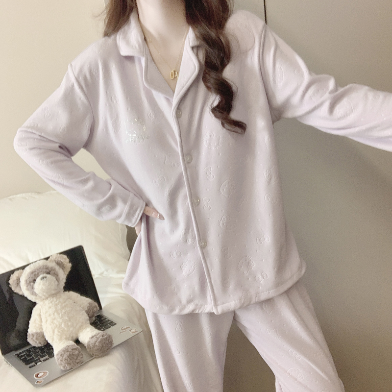 【敲温柔!】紫色烫钻睡衣冬季磨毛德绒宽松大码加肥240斤胖mm家居服