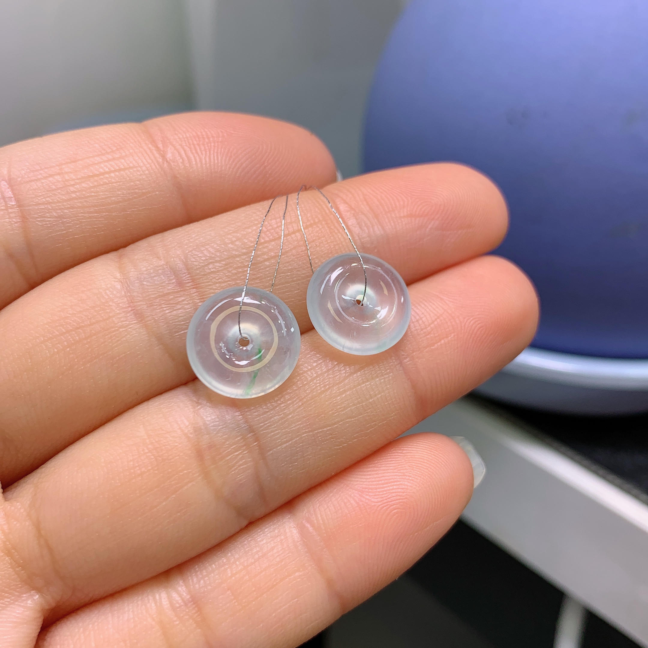 缅甸天然翡翠A货玻璃钢平安扣一对A1061#
