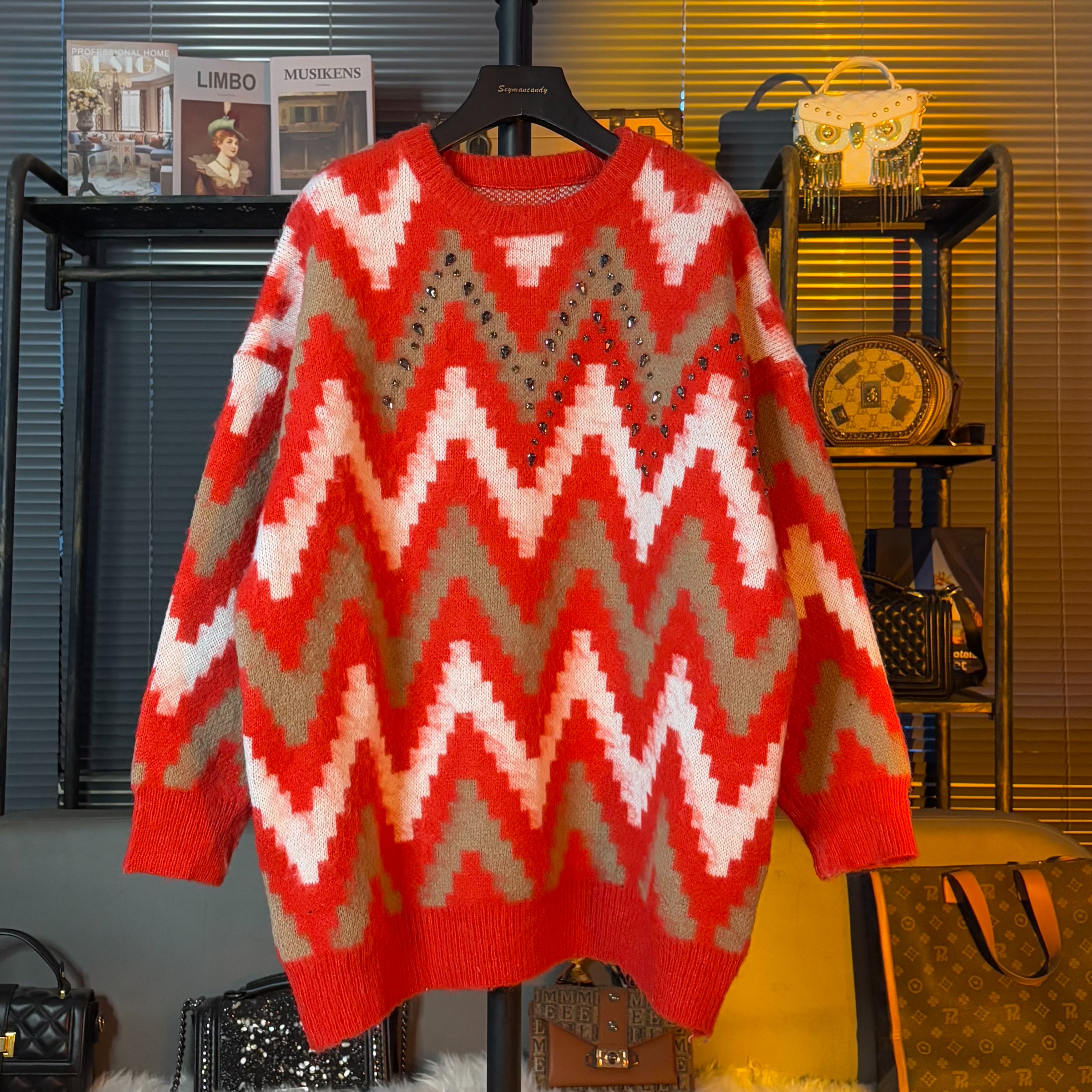 红色套头中长款毛衣女加厚宽松慵懒风2025冬季新款网红针织衫