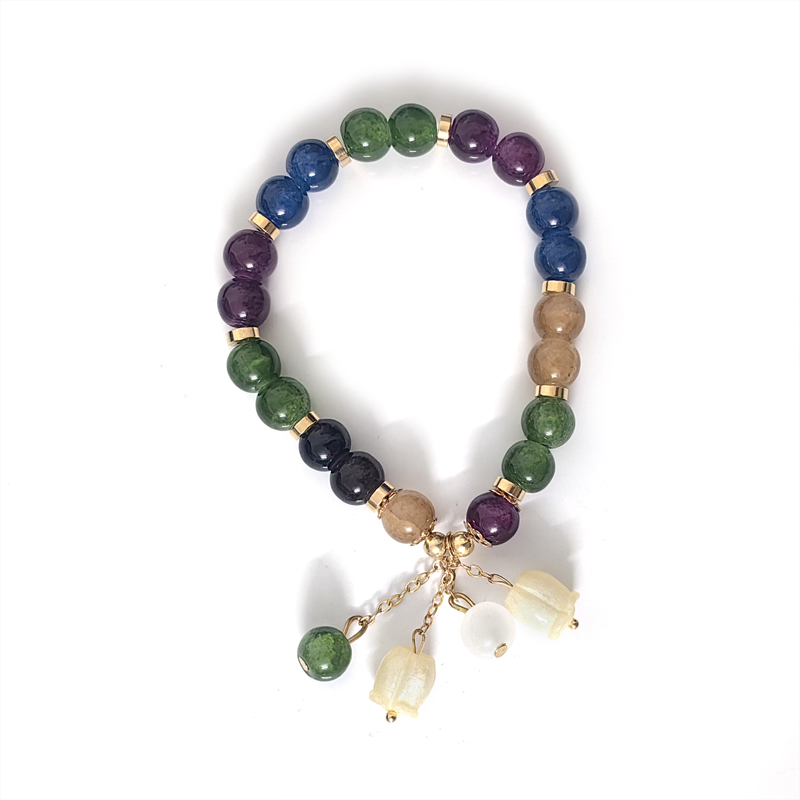 黄铜手链 彩色石小众铃兰花吊坠手串送女友闺蜜礼物