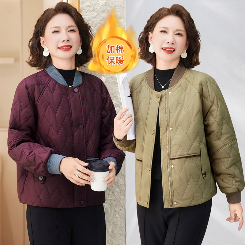 2025新款中老年女装棉衣立领宽松型法式秋冬款气质妈妈装加厚外套