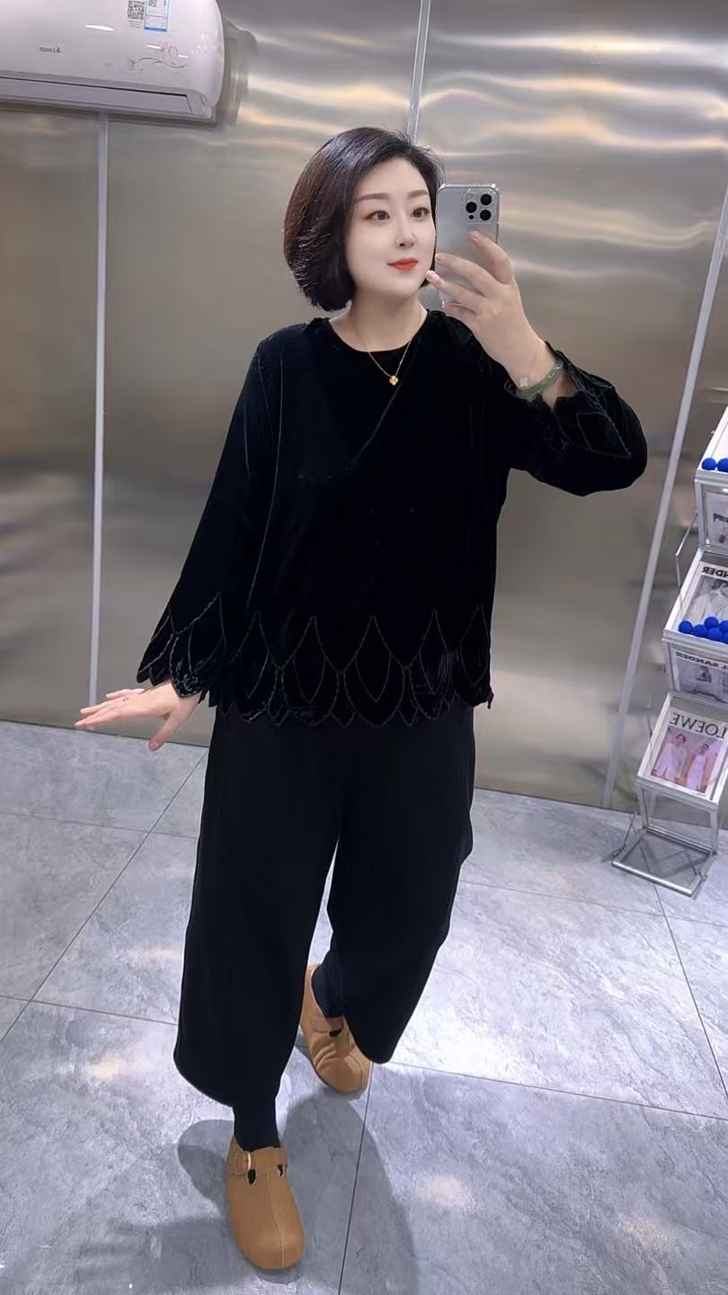【聪姐推荐】5080新款金丝绒圆领小衫（衣长70，胸围128）