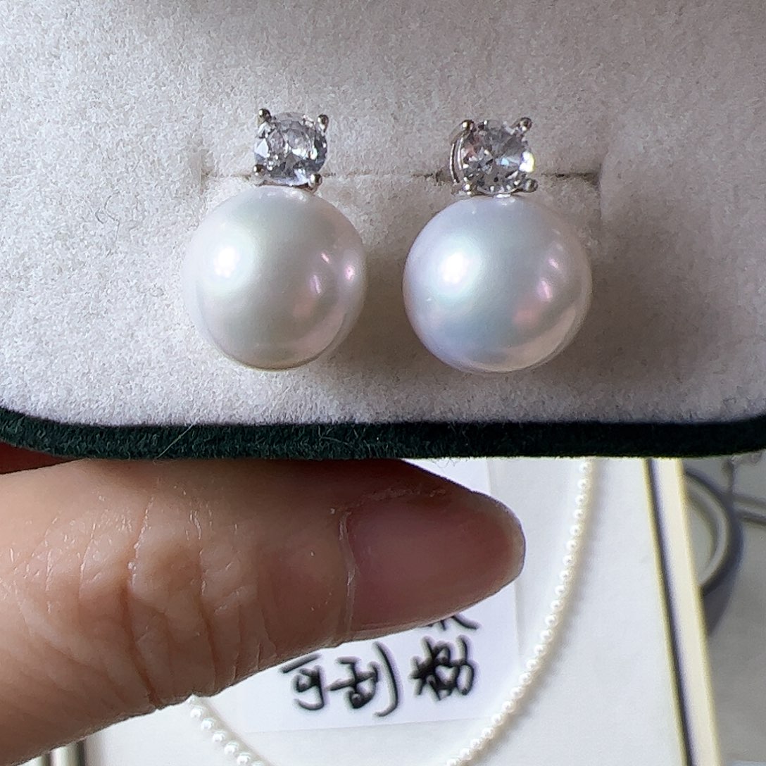 淡水耳钉近正圆10-11mm 冷白   多样性发一